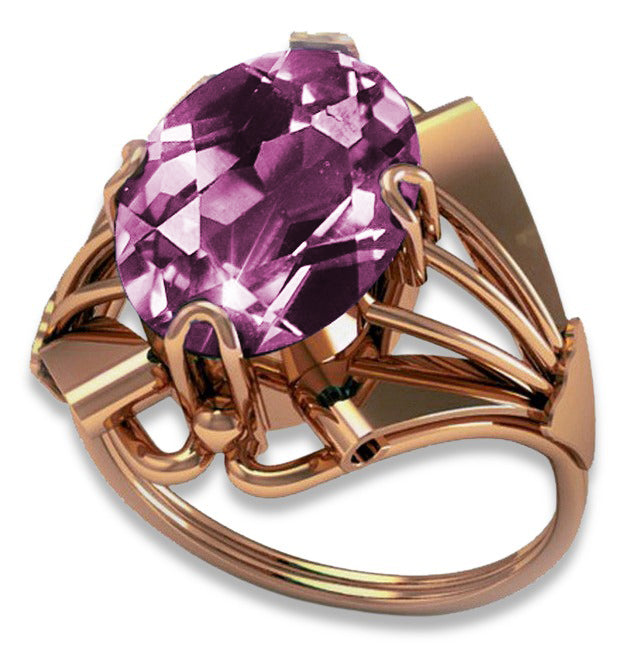 Vintage Amethyst Ring in 14K Rose Gold (vrc015r-am) — worn on the neckline, showing the drape