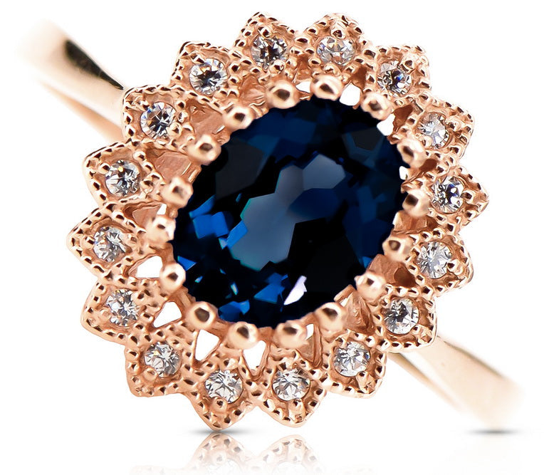 Vintage Sapphire Ring in 14K Rose Gold (crc012r-sp) — close-up of the stone and setting