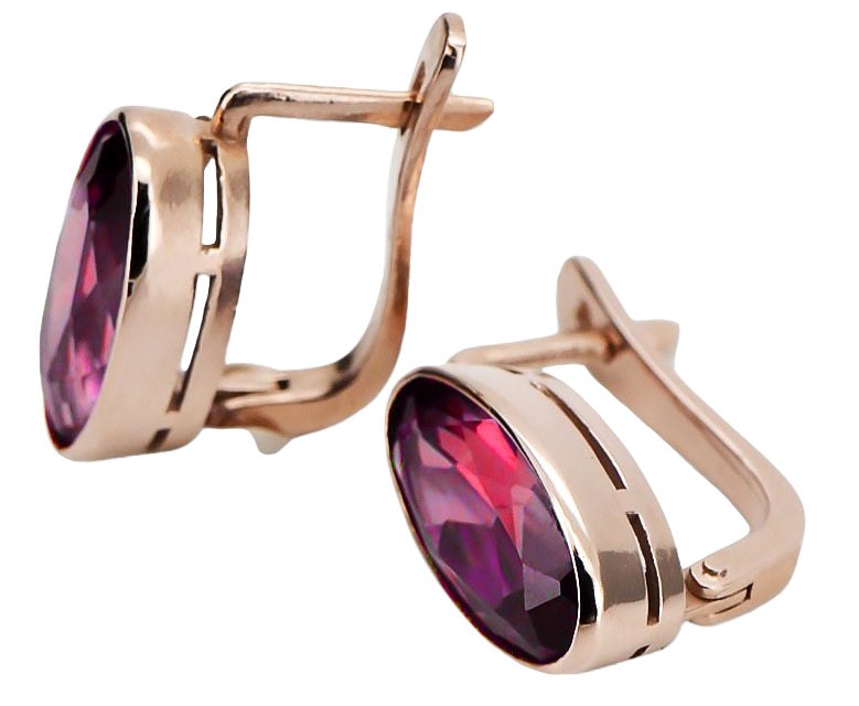 Vintage Ruby Earrings in 14K Rose Gold (vec001r-rb) — worn on the hand, showing profile