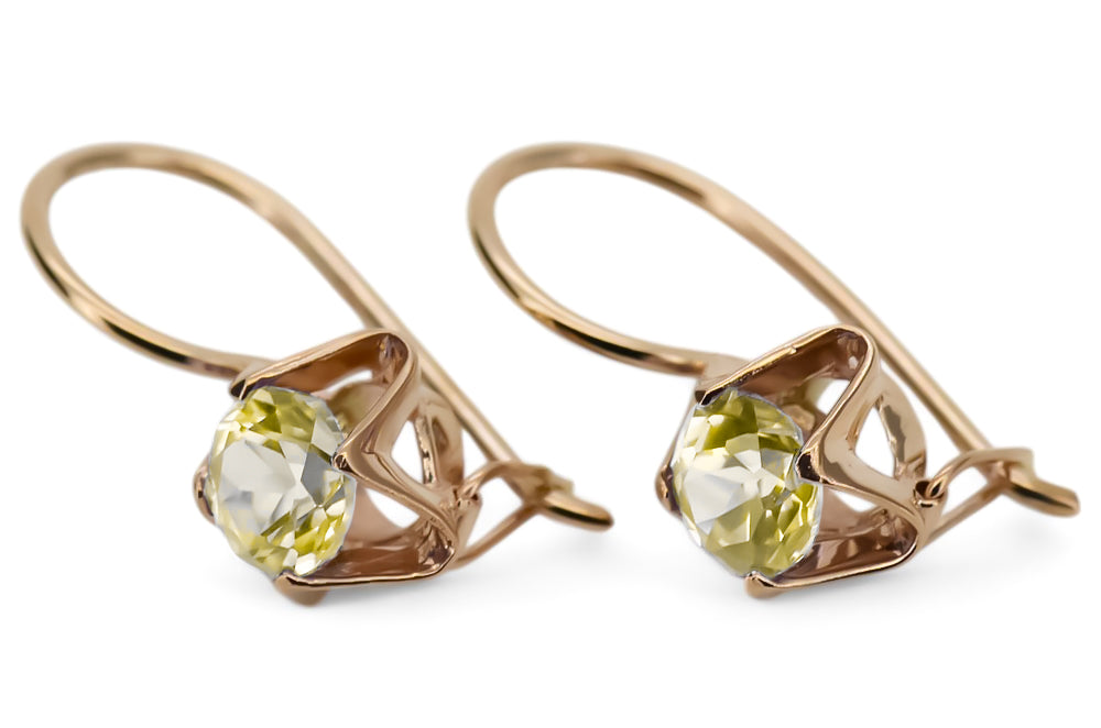 Vintage Yellow Peridot Earrings in 14K Rose Gold (vec142r-yp) — close-up of the hallmark on the inner band