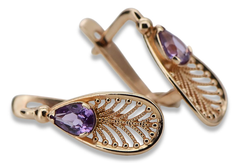 Vintage Alexandrite Earrings in 14K Rose Gold (vec067r-ax) — close-up of the stone and setting