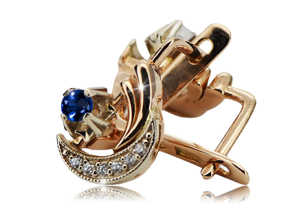 Vintage Sapphire Earrings in 14K Rose & White Gold (vec093rw-sp) — back view with the clasp