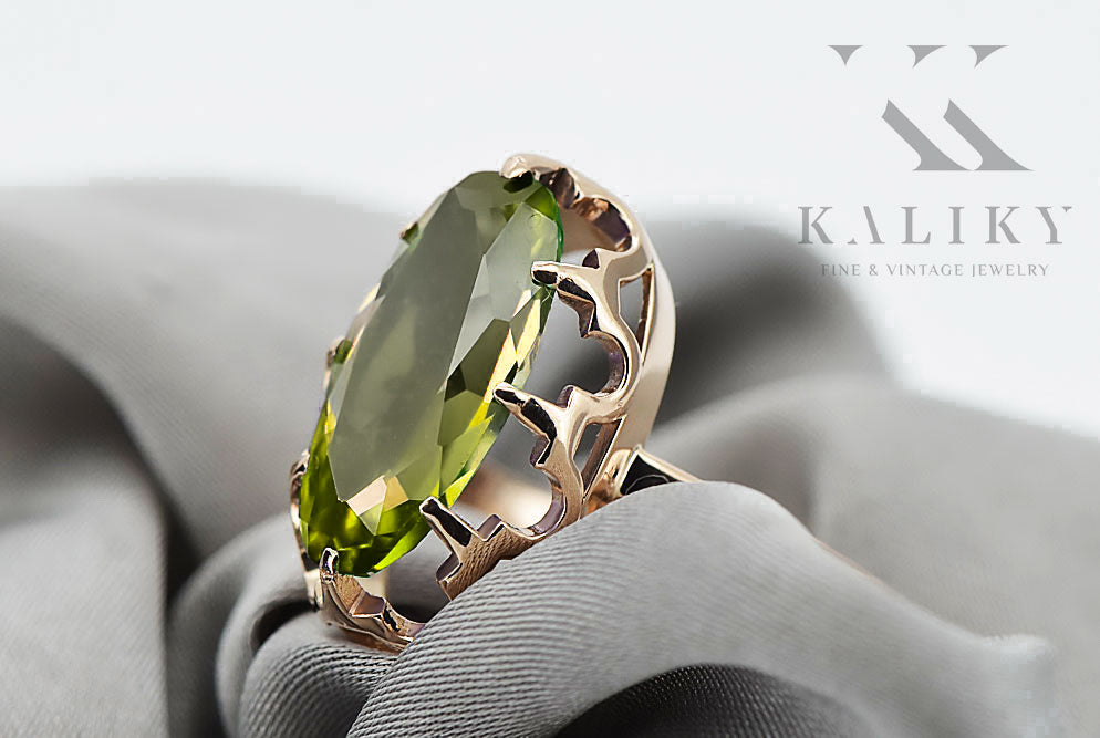 Vintage Yellow Peridot Craft Ring in 14K Rose Gold (vrc253r-yp) — close-up of the hallmark on the inner band