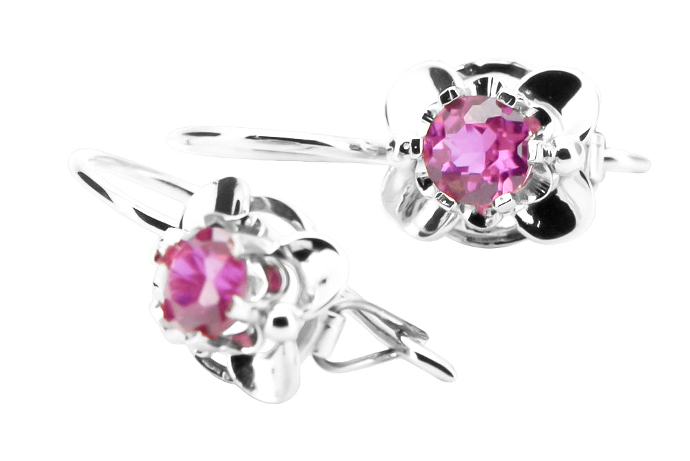Vintage Amethyst Earrings in Sterling Silver (vec116s-am) — close-up of the stone and setting