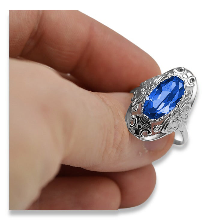 Vintage Sapphire Ring in Sterling Silver (vrc014s-sp) — full view of the piece