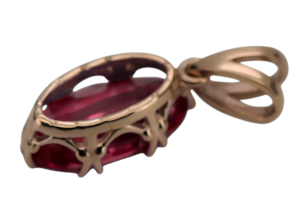 Vintage Ruby Pendant in 14K Rose Gold (vpc019r-rb) — close-up of the hallmark on the inner band