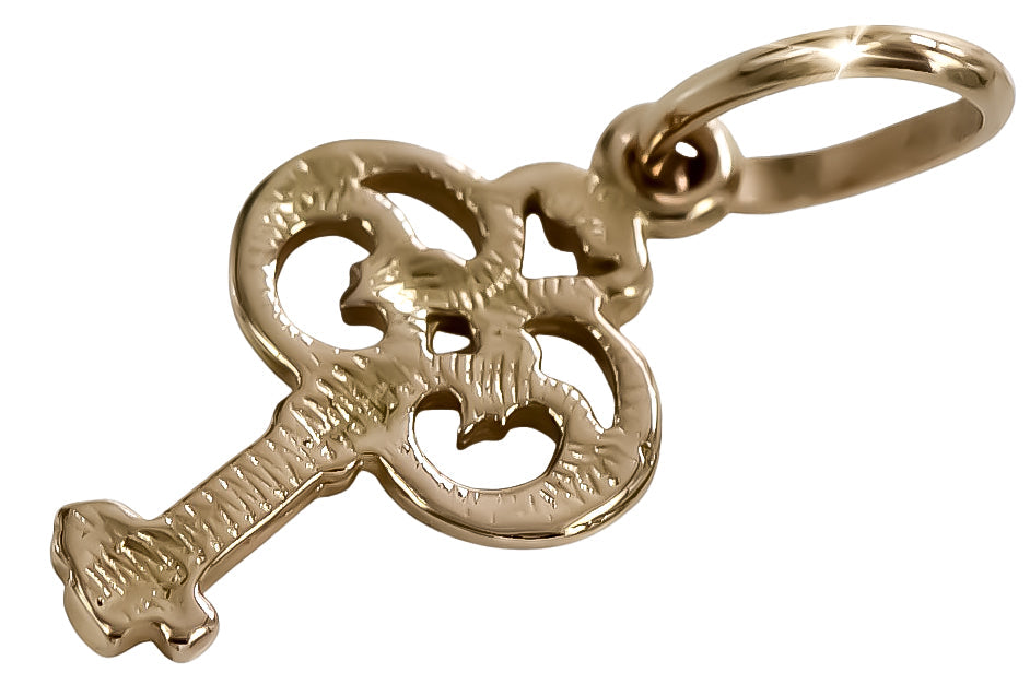 Vintage Key Pendant in 14K Rose Gold (vpn019) — side view showing the setting