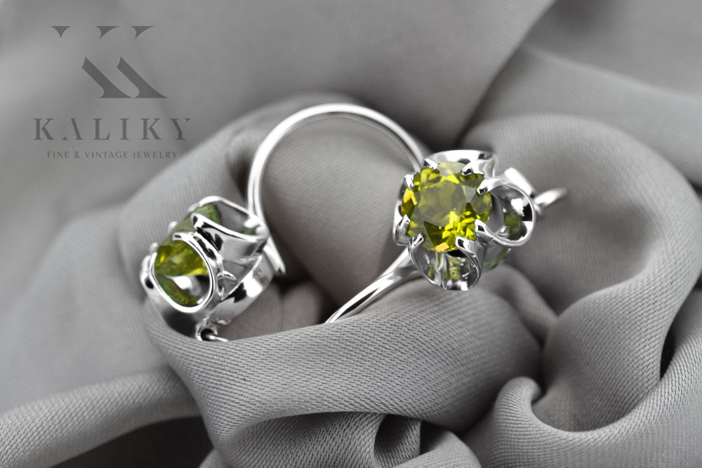 Vintage Yellow Peridot Earrings in Sterling Silver (vec035s-yp) — full view of the piece