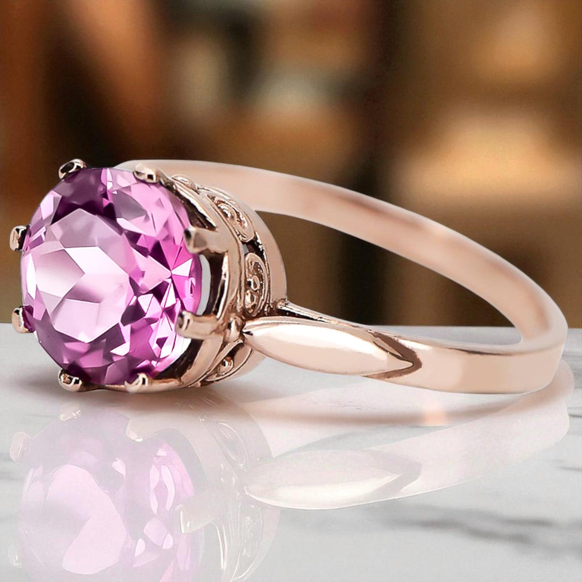Vintage Amethyst Craft Ring in 14K Rose Gold (vrc366r-am)