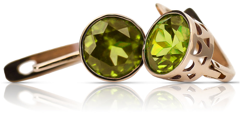 Vintage Yellow Peridot Earrings in 14K Rose Gold (vec107r-yp) — full view of the piece