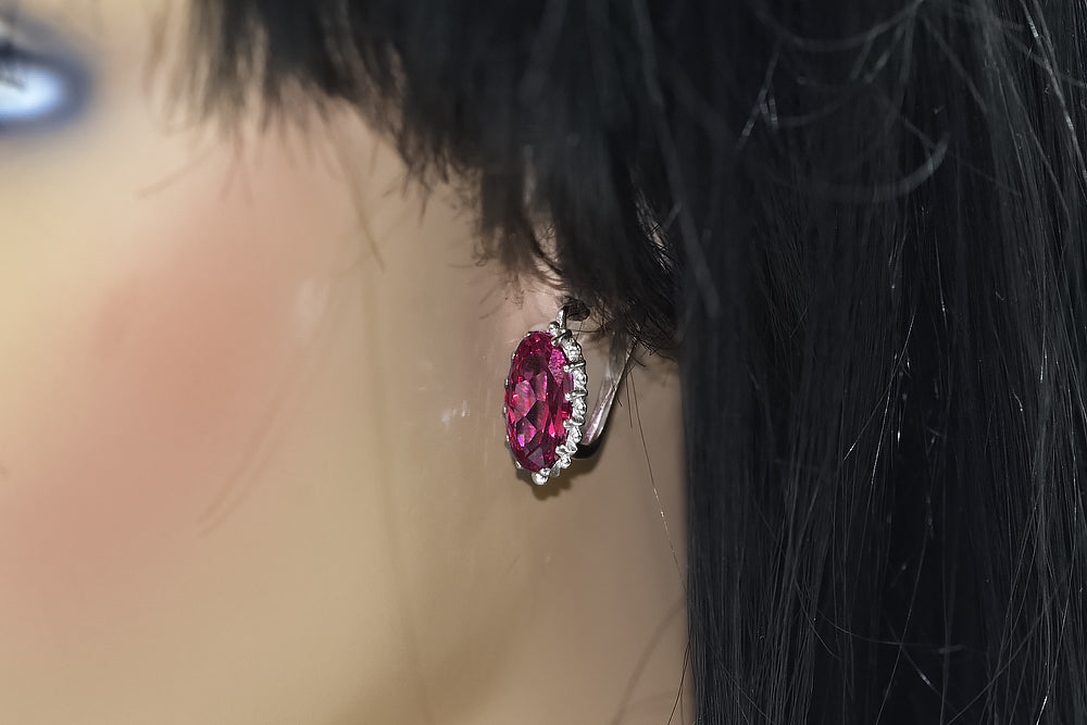 Vintage Ruby Earrings in Sterling Silver (vec174s-rb) — full view of the piece