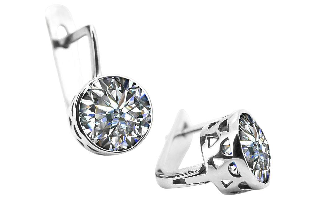 Vintage Zircon Earrings in Sterling Silver (vec107s-zi) — close-up of the stone and setting