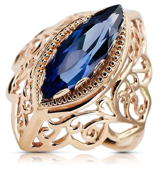 Vintage Sapphire Ring in 14K Rose Gold (vrc017r-sp) — close-up of the stone and setting