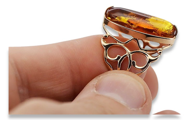 Vintage Amber Ring in 14K Rose Gold (vrab003) — full view of the piece
