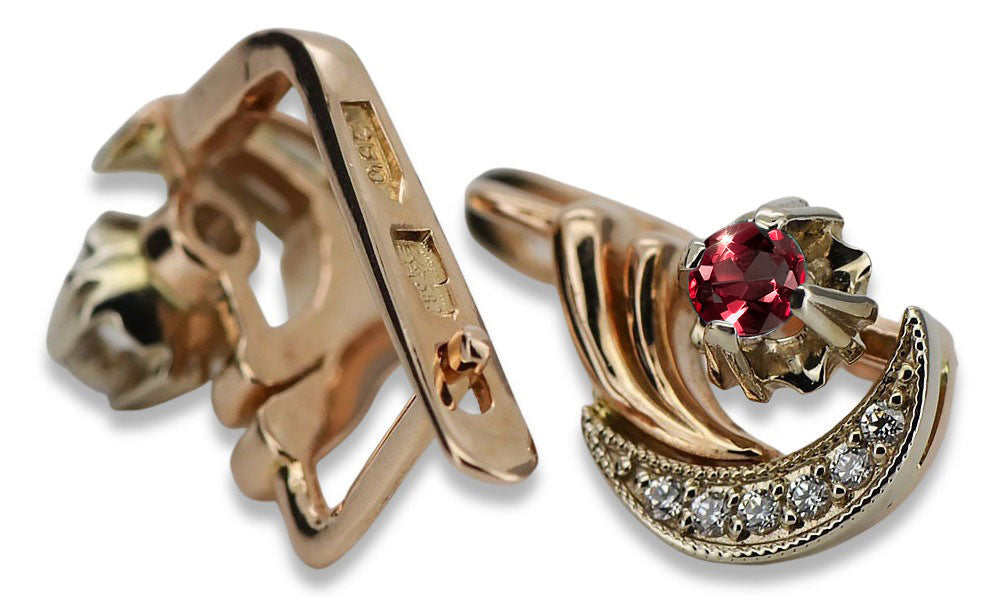Vintage Ruby Craft Earrings in 14K Rose & White Gold (vec093rw-rb) — close-up of the hallmark on the inner band