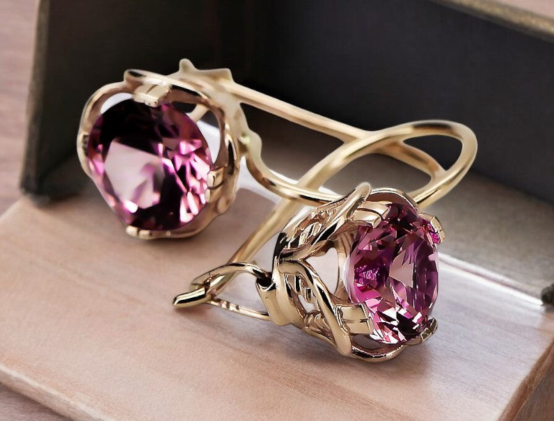 Vintage Ruby Earrings in 14K Rose Gold (vec029r-rb) — close-up of the hallmark on the inner band