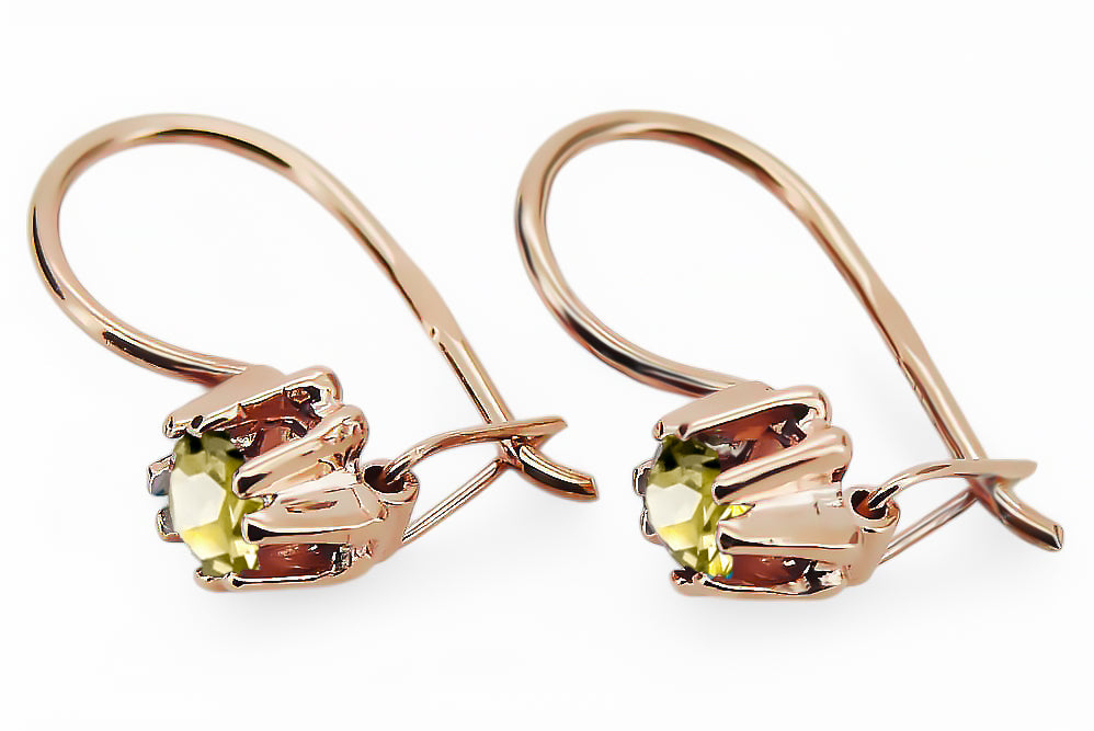 Vintage Yellow Peridot Earrings in 14K Rose Gold (vec053r-yp) — close-up of the hallmark on the inner band