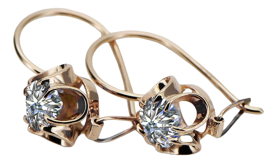 Vintage Zircon Earrings in 14K Rose Gold (vec035r-zi) — side view showing the setting