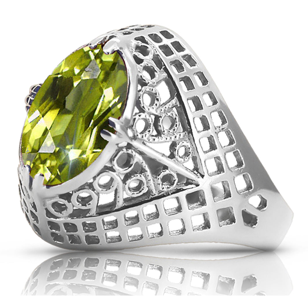 Vintage Yellow Peridot Ring in Sterling Silver (vrc030s-yp) — side view showing the setting