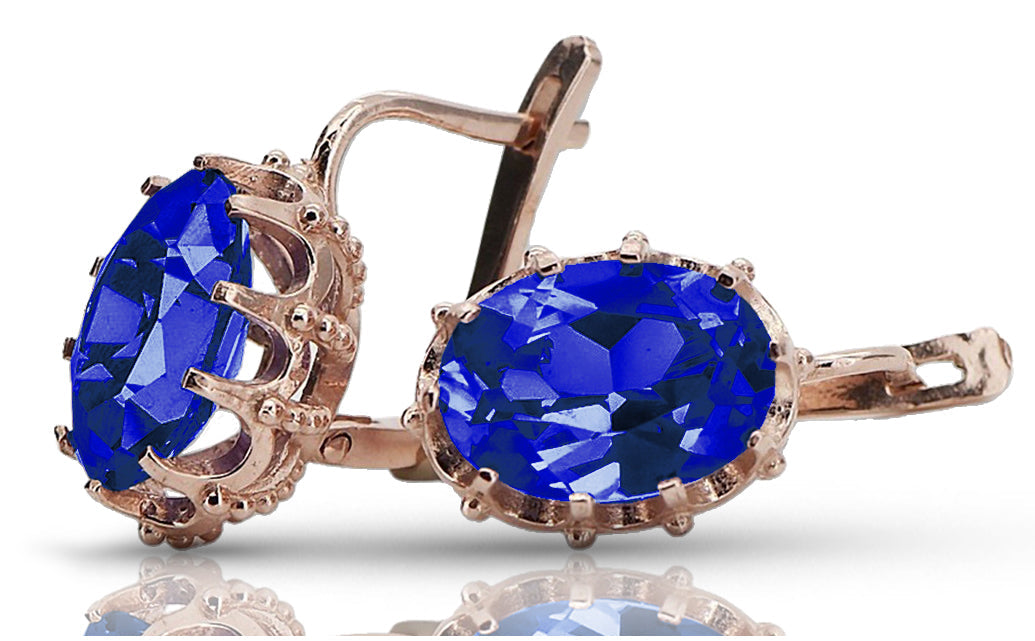 Vintage Alexandrite Sapphire Earrings in 14K Rose Gold (vec079r-sp) — full view of the piece