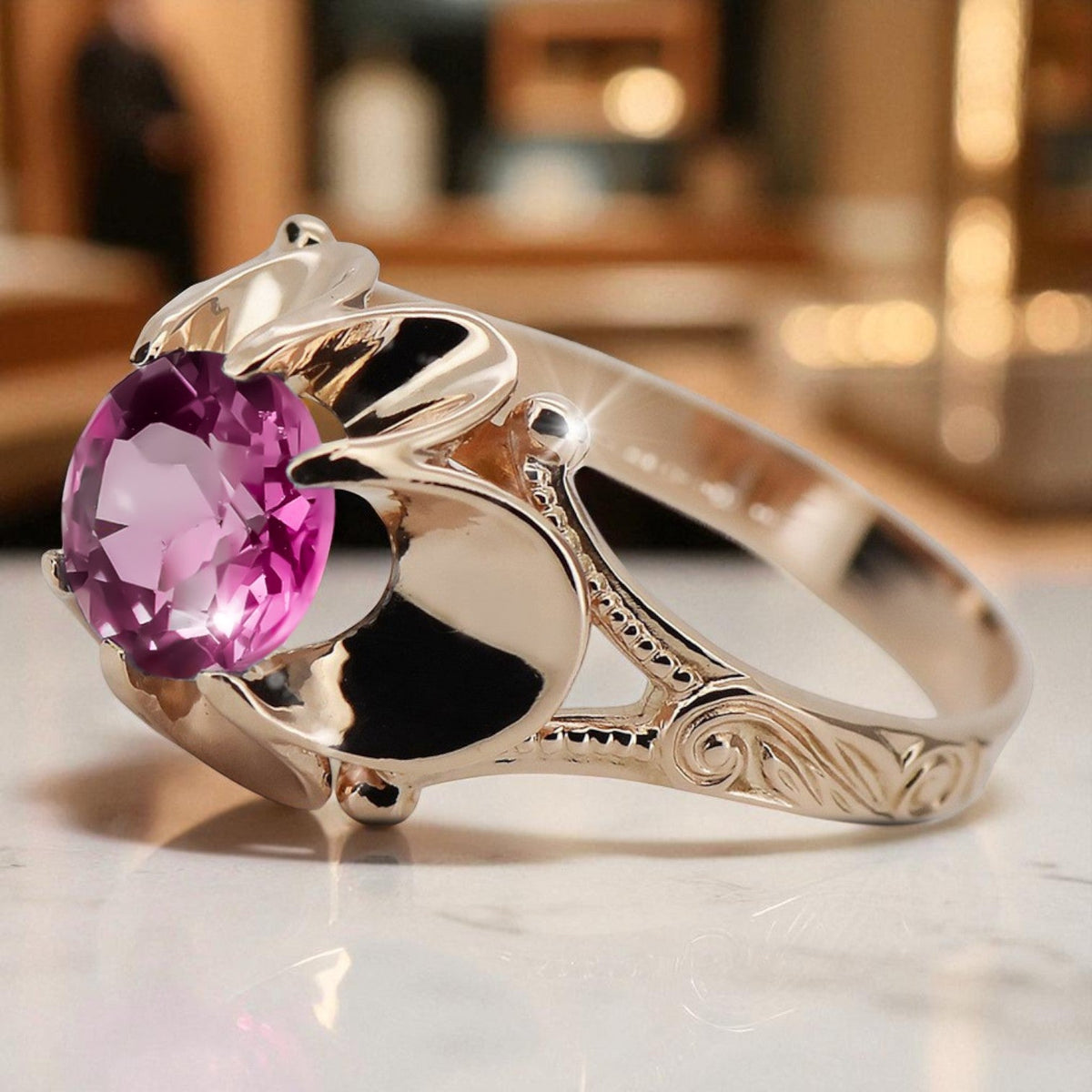 Vintage Amethyst Craft Ring in 14K Rose Gold (vrc377r-am)