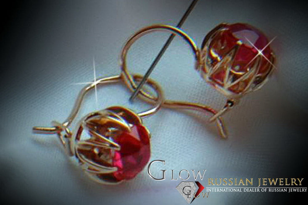 Vintage Ruby Earrings in 14K Rose Gold (vec062r-rb) — back view with the clasp