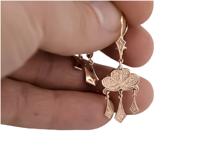 Vintage Gipsy Earrings in 14K Rose Gold (ven067) — full view of the piece