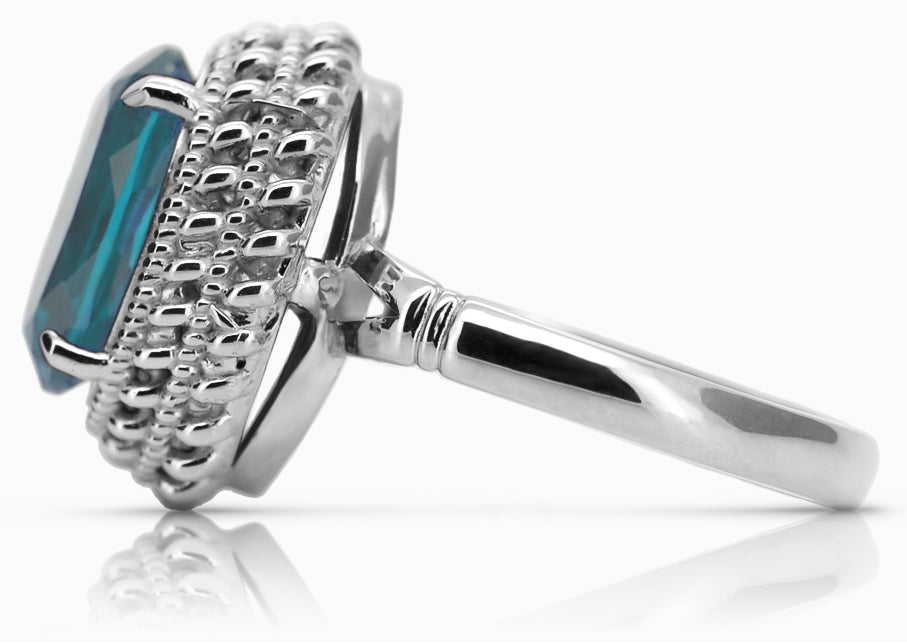 Vintage Aquamarine Ring in Sterling Silver (vrc068s-aq) — side view showing the setting
