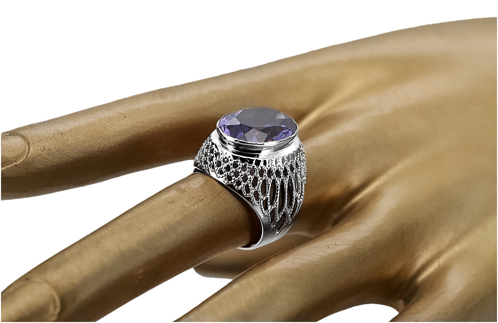 Vintage Alexandrite Ring in Sterling Silver (vrc089s-ax) — side view showing the setting