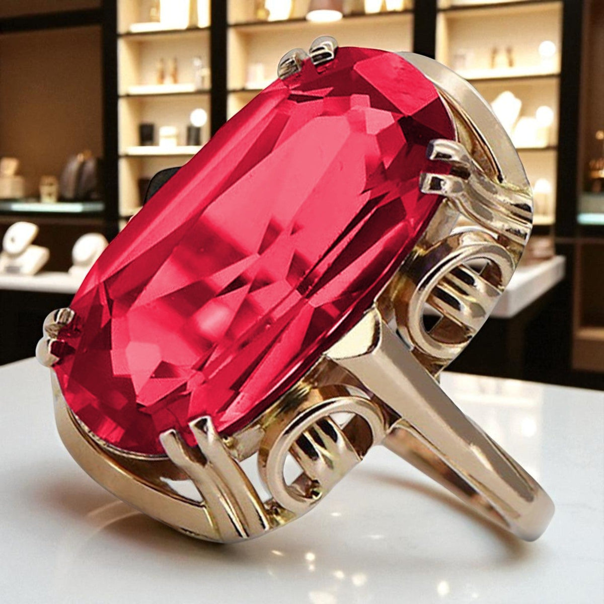 Vintage Ruby Ring in 14K Rose Gold (vrc038r-rb)