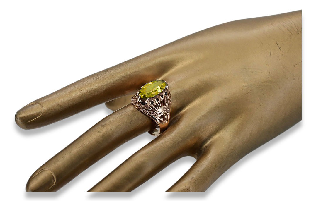 Vintage Yellow Peridot Ring in 14K Rose Gold (vrc020r-yp) — close-up of the hallmark on the inner band