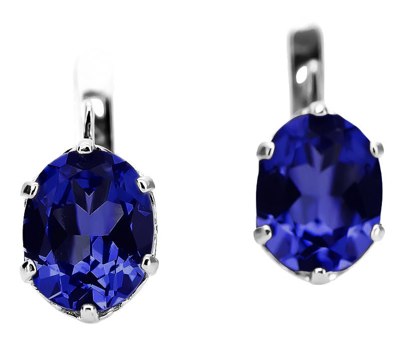 Vintage Sapphire Earrings in Sterling Silver (vec003s-sp) — worn on the hand, showing profile