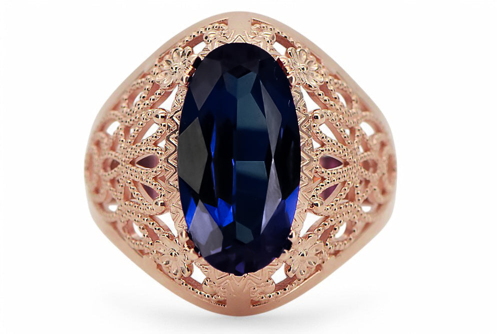 Vintage Sapphire Ring in 14K Rose Gold (vrc074r-sp) — full view of the piece