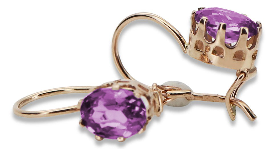 Vintage Amethyst Earrings in 14K Rose Gold (vec196r-am) — side view showing the setting