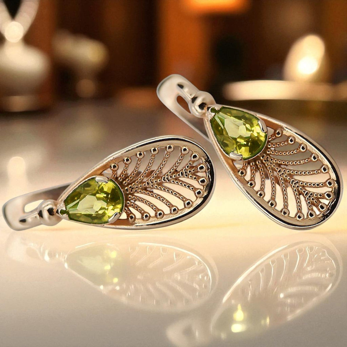 Vintage Yellow Peridot Earrings in 14K Rose Gold (vec067r-yp)