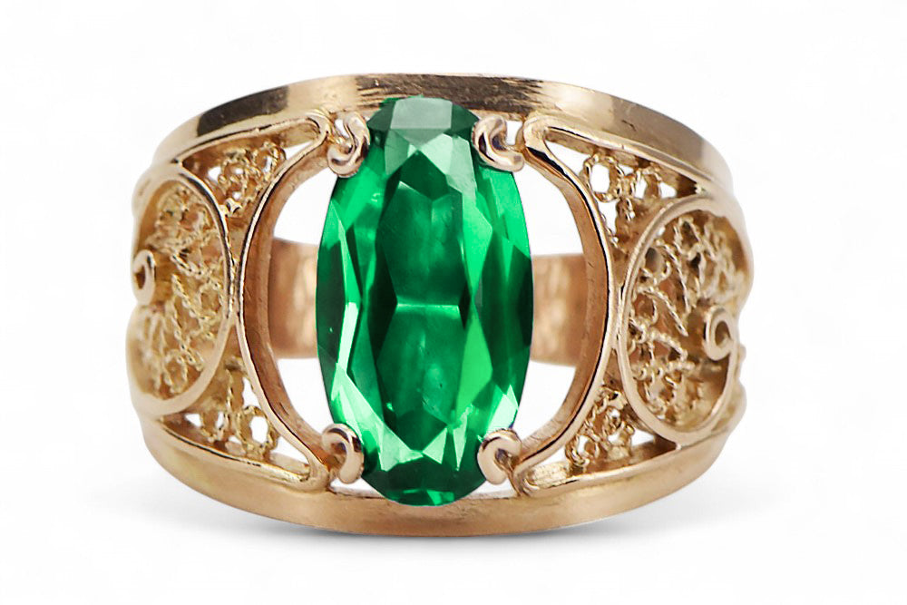 Vintage Emerald Craft Ring in 14K Rose Gold (vrc057r-em) — close-up of the hallmark on the inner band