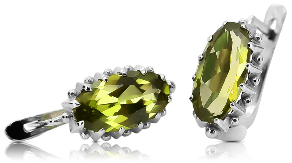 Vintage Yellow Peridot Earrings in Sterling Silver (vec174s-yp)