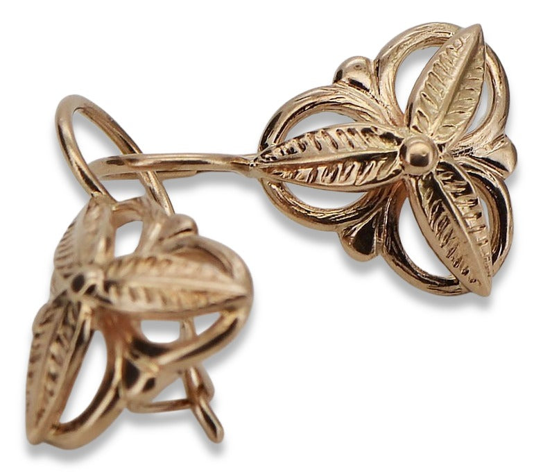 Vintage Leaf Earrings in 14K Rose Gold (ven064) — close-up of the hallmark on the inner band