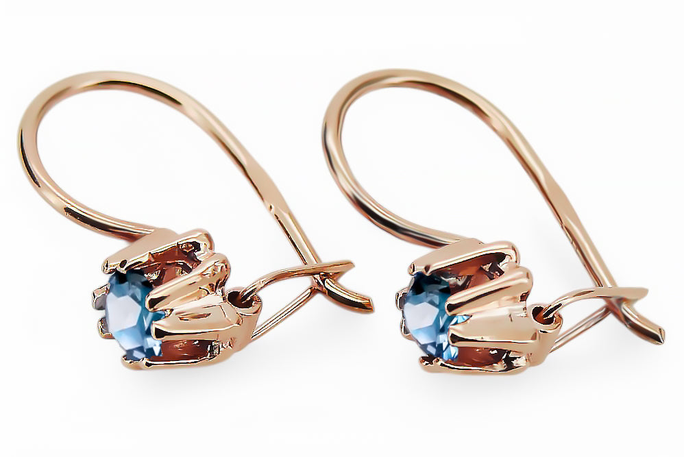 Vintage Aquamarine Earrings in 14K Rose Gold (vec053r-aq) — close-up of the hallmark on the inner band
