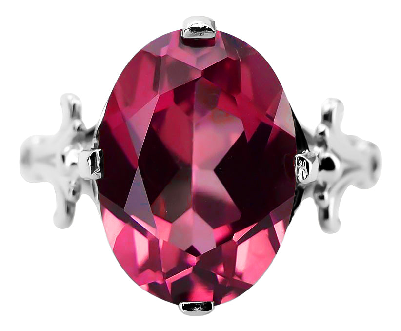 Vintage Ruby Ring in Sterling Silver (vrc369s-rb) — close-up of the stone and setting
