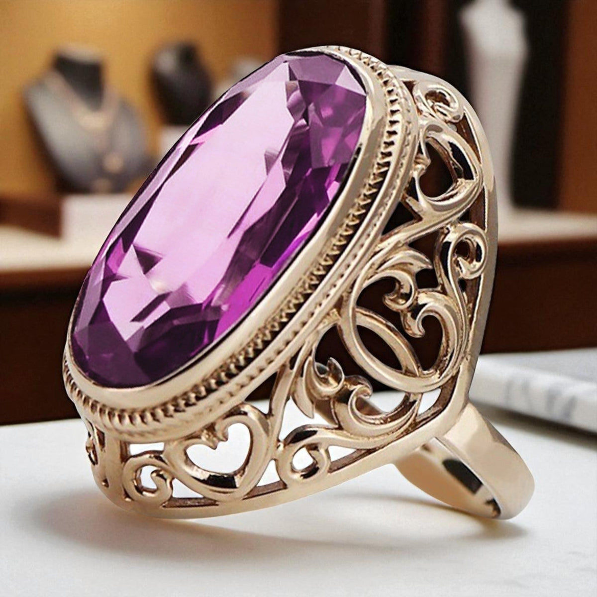 Vintage Amethyst Ring in 14K Rose Gold (vrc184r-am)