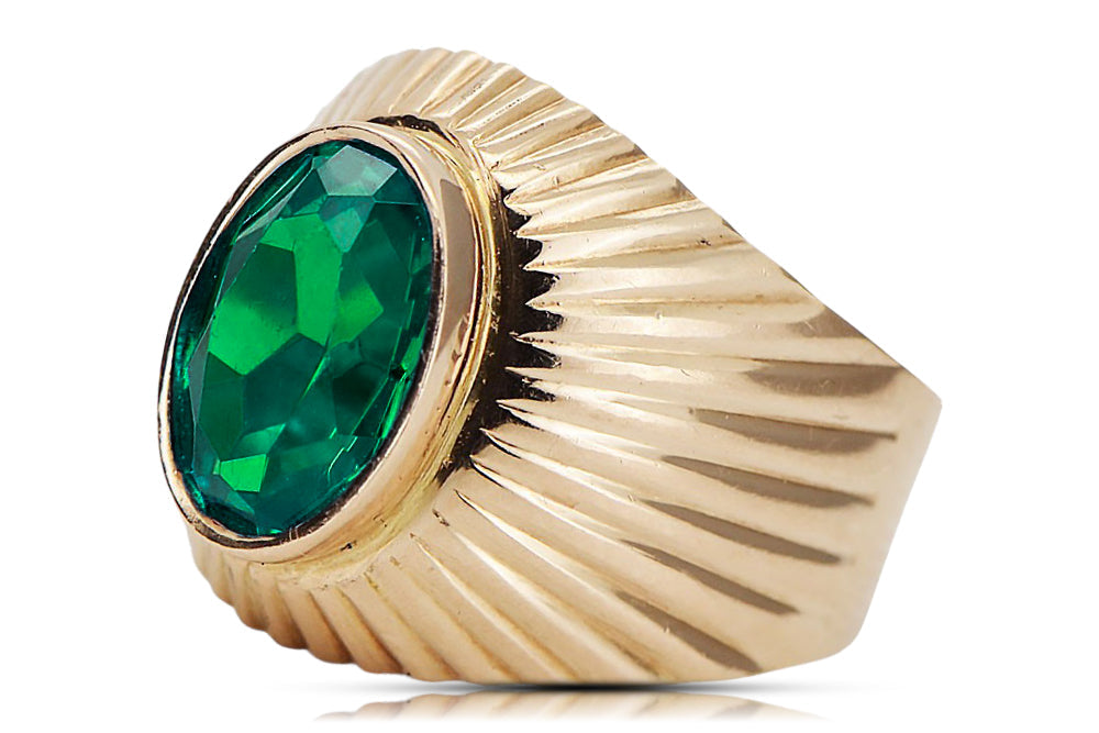 Vintage Emerald Ring in 14K Rose Gold (vrc127r-em) — worn on the hand, showing profile