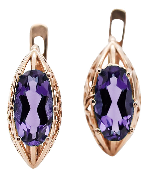 Vintage Alexandrite Earrings in 14K Rose Gold (vec141r-ax) — full view of the piece