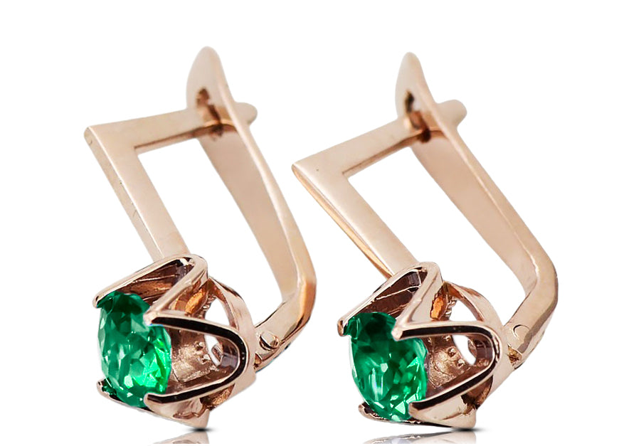 Vintage Emerald Earrings in 14K Rose Gold (vec005r-em) — worn on the hand, showing profile