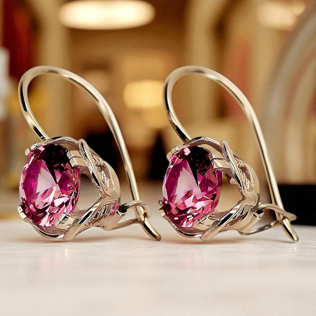 Vintage Ruby Earrings in 14K Rose Gold (vec029r-rb)