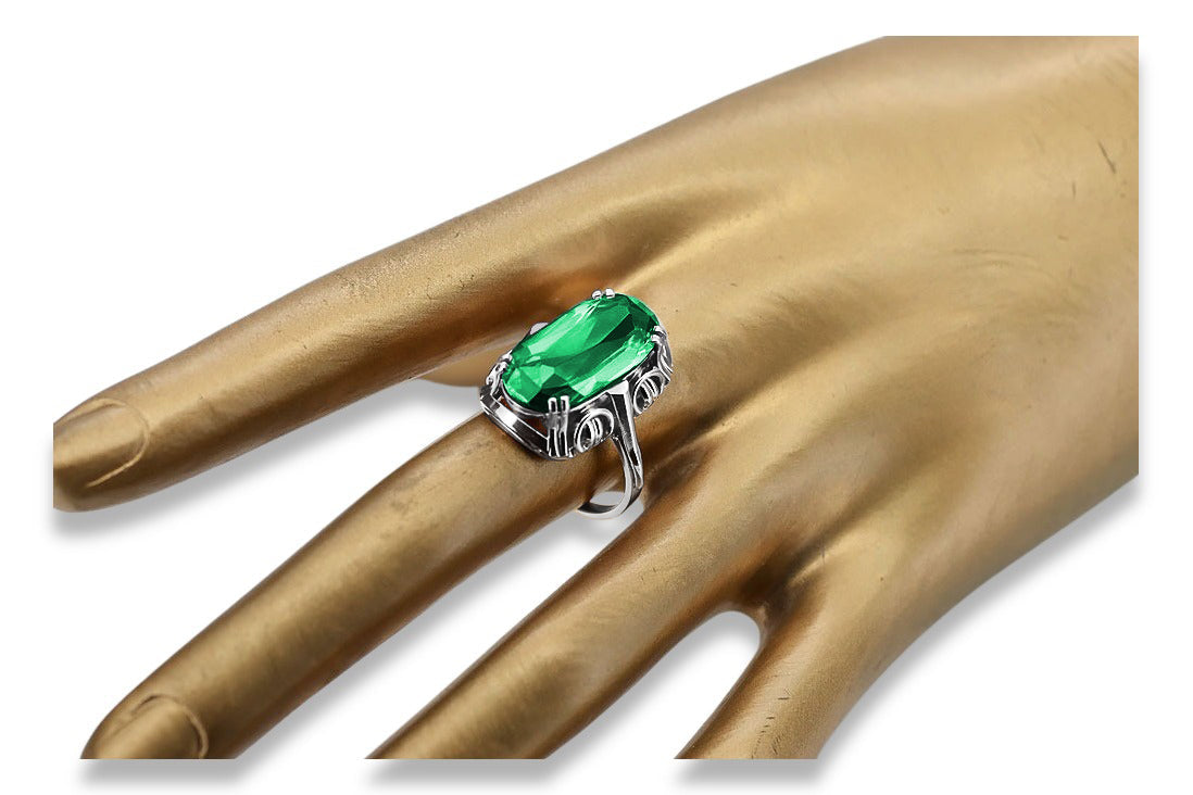 Vintage Emerald Ring in Sterling Silver (vrc038s-em) — close-up of the hallmark on the inner band