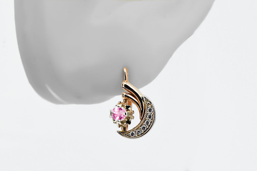 Vintage Amethyst Earrings in 14K Rose & White Gold (vec093rw-am) — side view showing the setting