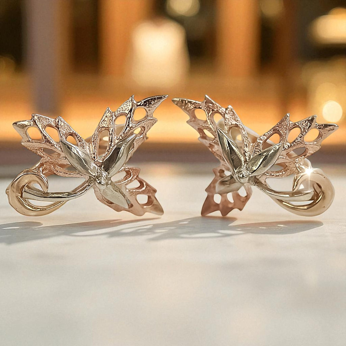 Vintage Maple Leaf Earrings in 14K Rose Gold (ven177)