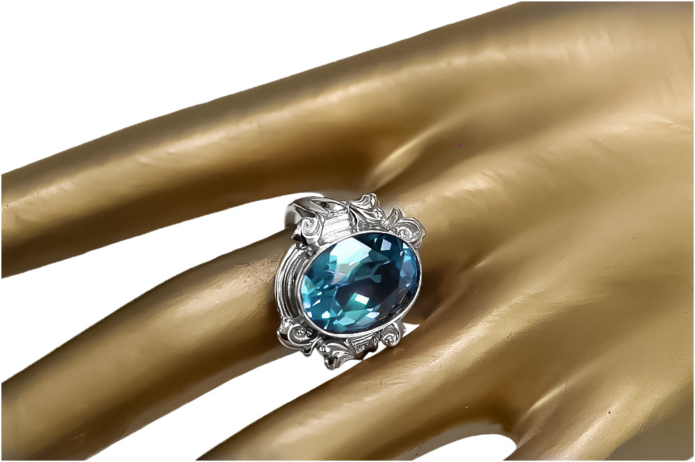 Vintage Aquamarine Craft Ring in Sterling Silver (vrc100s-aq) — full view of the piece