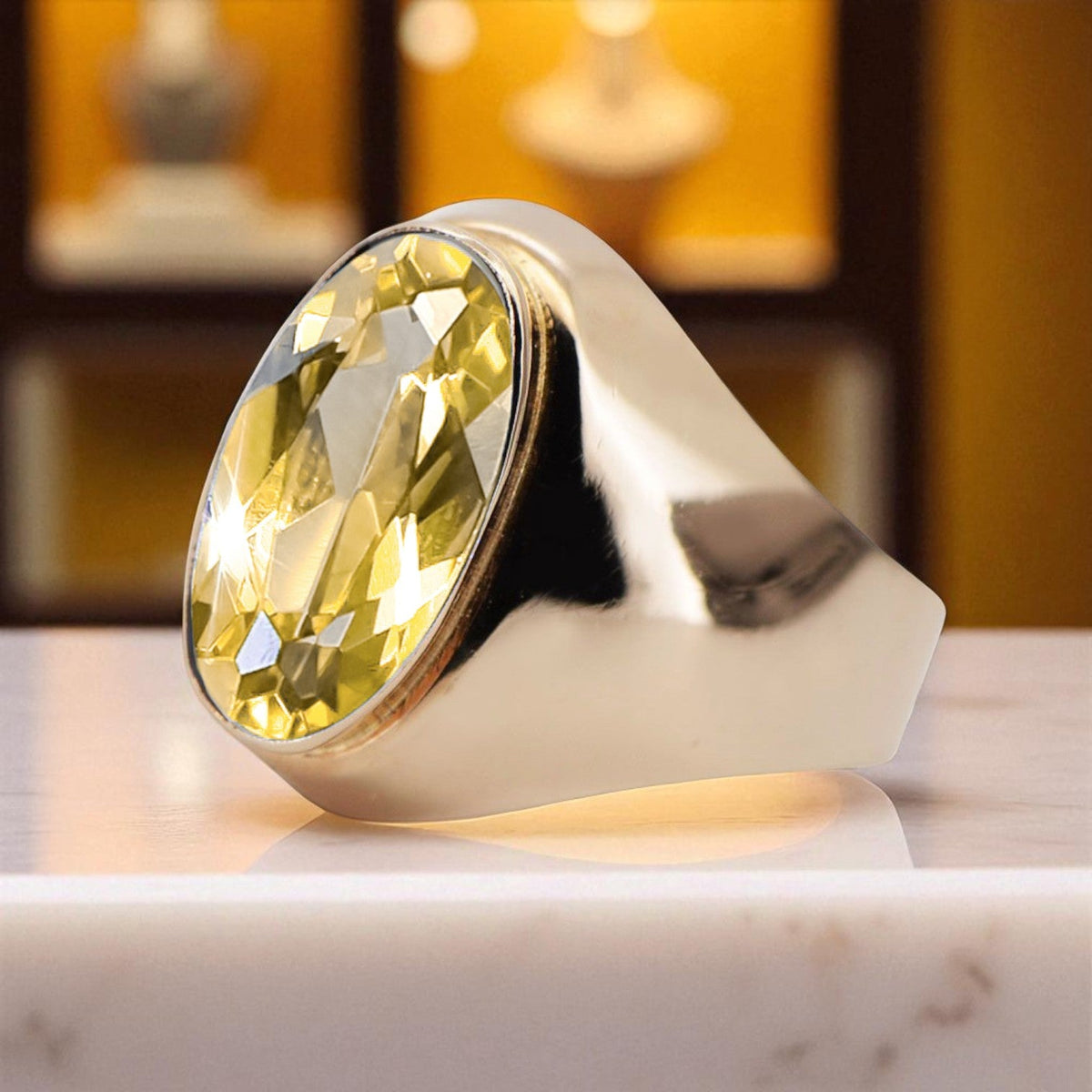Vintage Yellow Peridot Ring in 14K Rose Gold (vrc077r-yp)